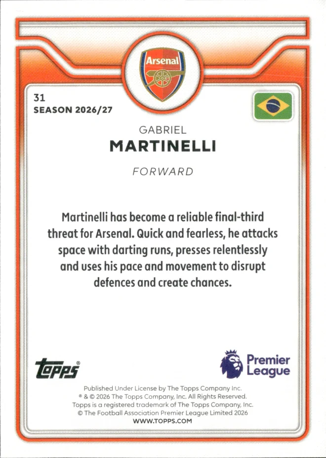Gabriel Martinelli card back