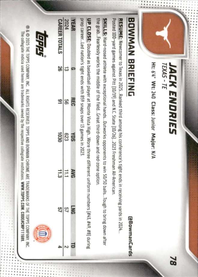 Jack Endries card back