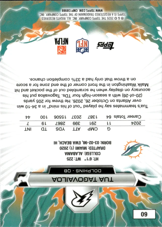 Tua Tagovailoa card back