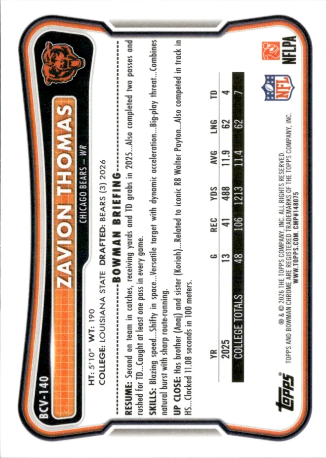 Zavion Thomas card back
