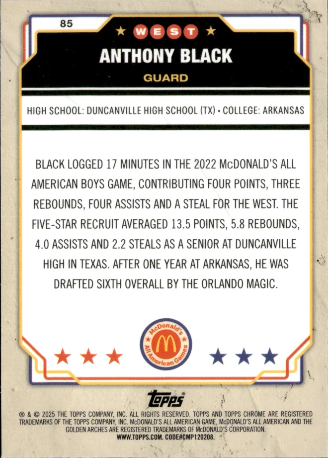 Anthony Black card back