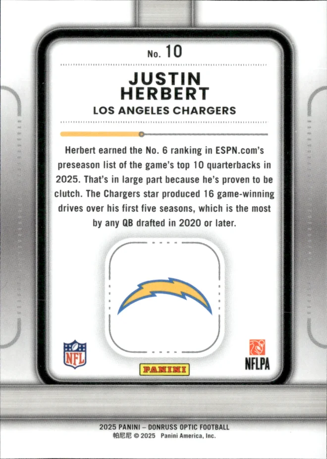 Justin Herbert card back