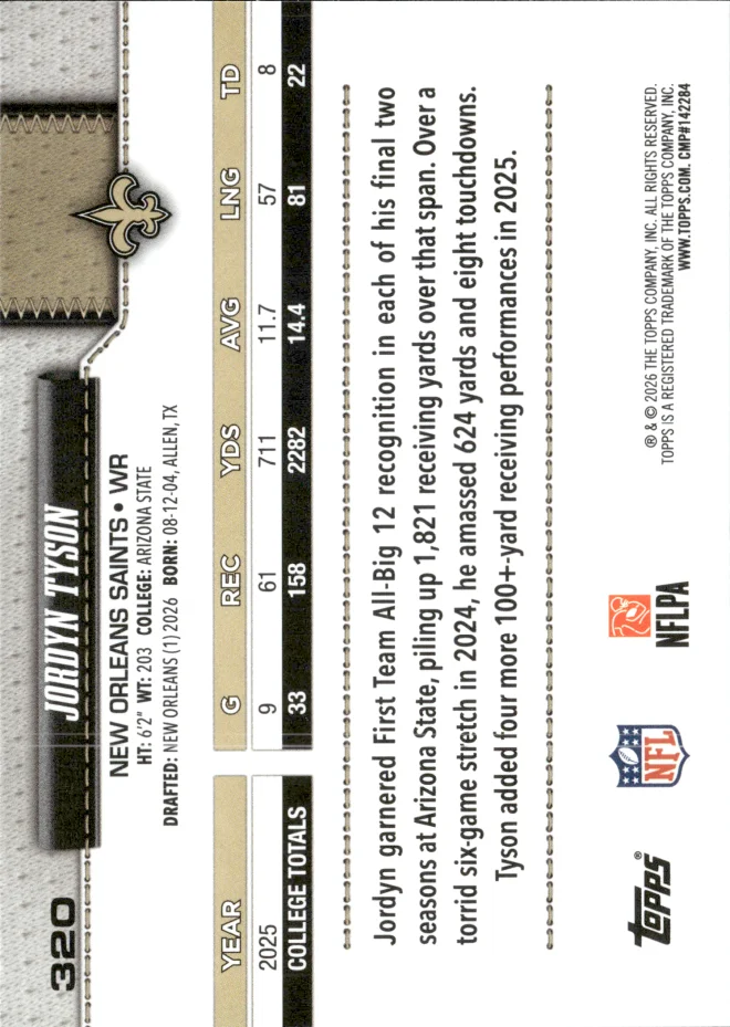 Jordyn Tyson card back