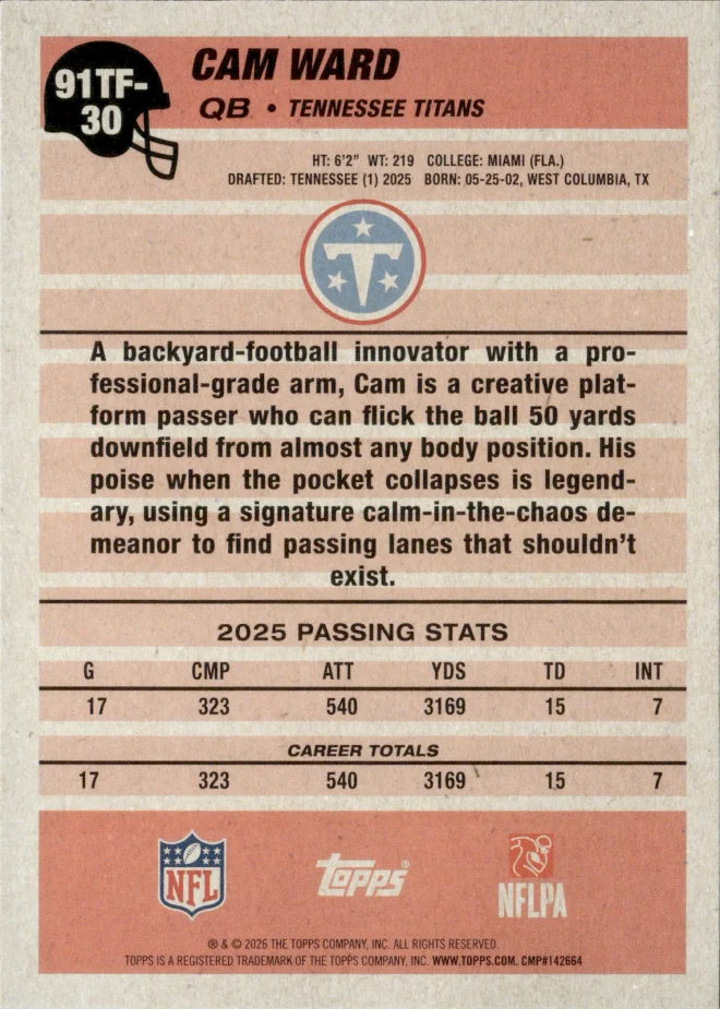 Cam Ward card back