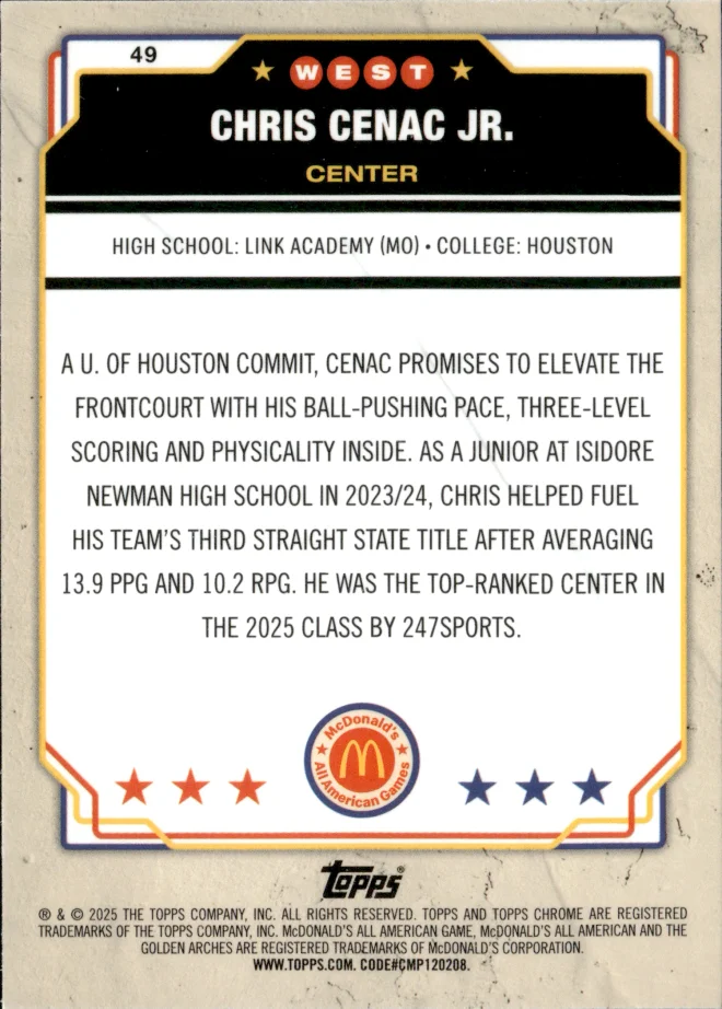 Chris Cenac Jr. card back