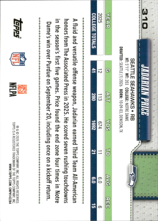 Jadarian Price card back