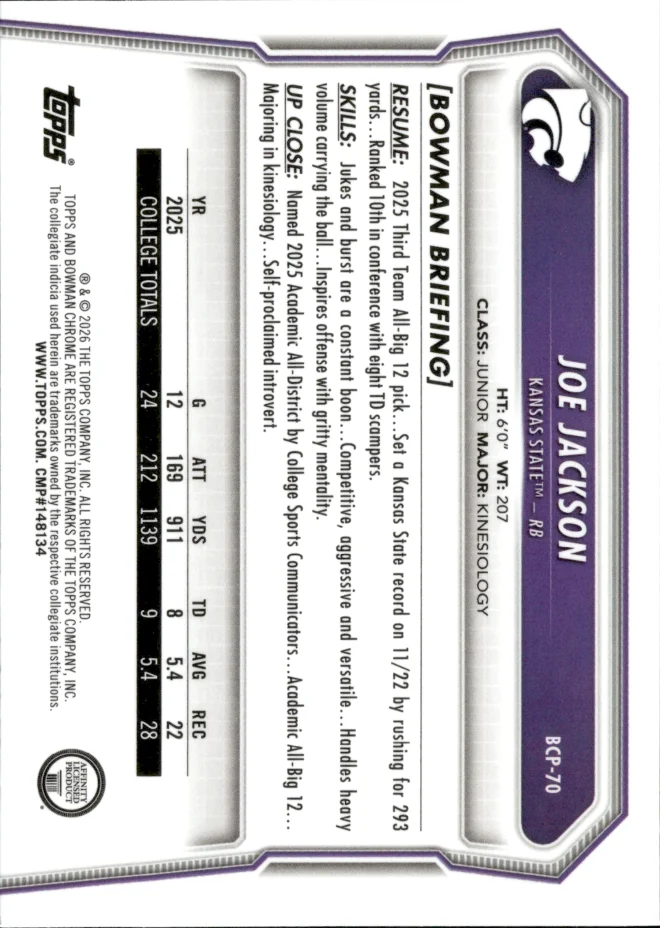 Joe Jackson card back