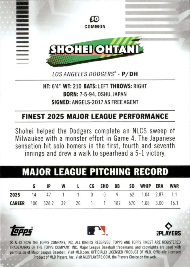 Shohei Ohtani card back