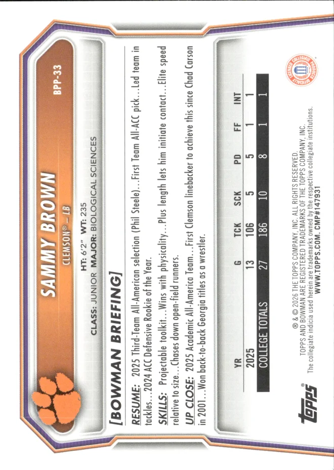 Sammy Brown card back