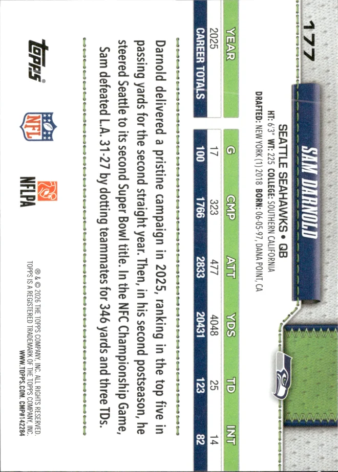 Sam Darnold card back