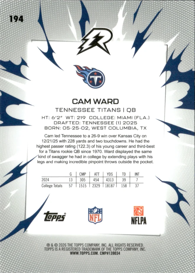Cam Ward card back