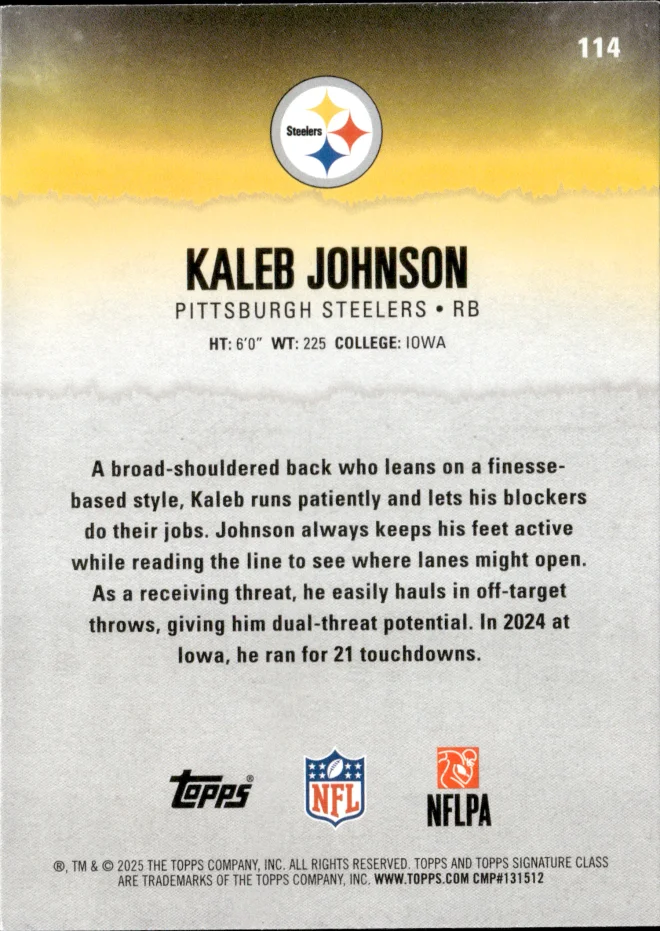 Kaleb Johnson card back