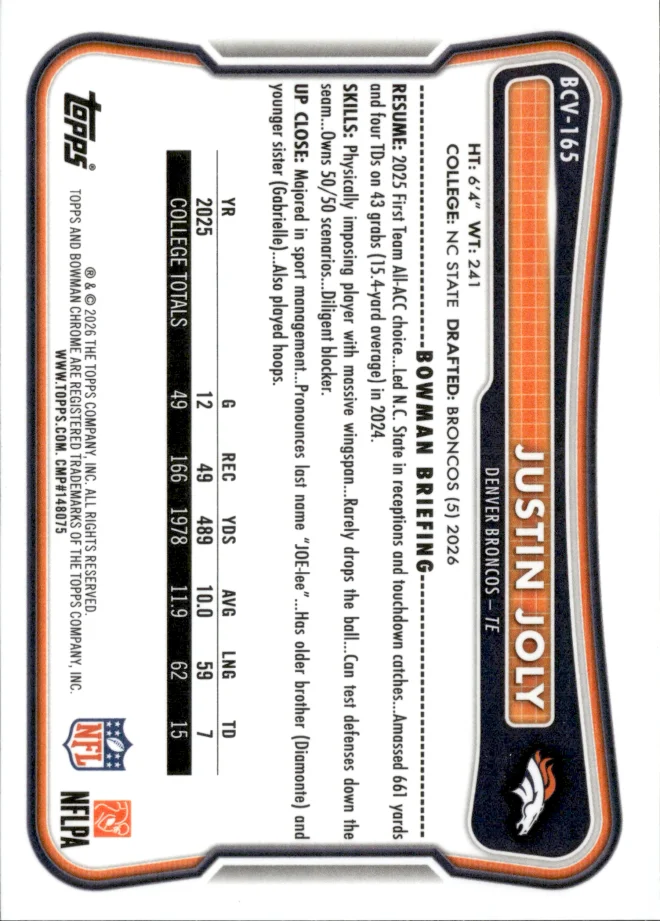 Justin Joly card back