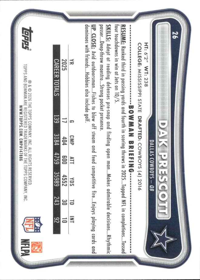 Dak Prescott card back