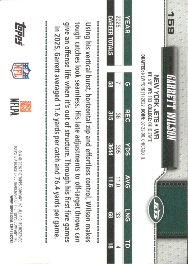 Garrett Wilson card back