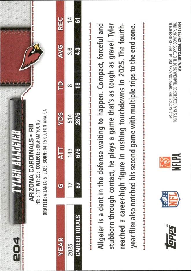 Tyler Allgeier card back