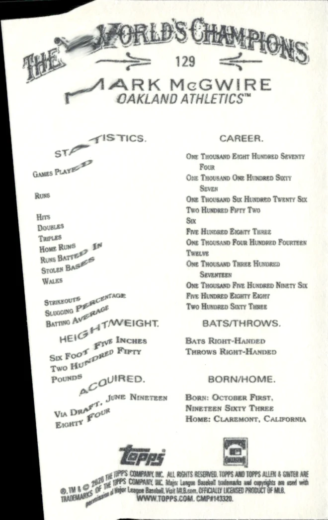 Mark McGwire card back