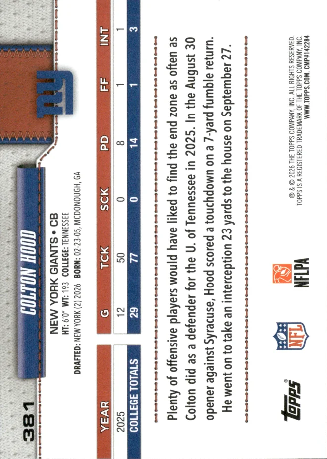 Colton Hood card back