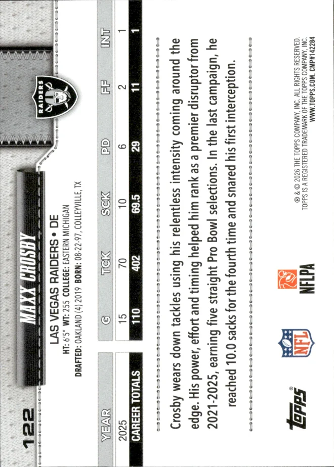 Maxx Crosby card back