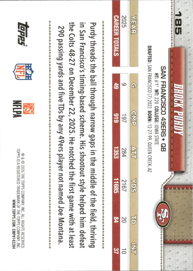 Brock Purdy card back