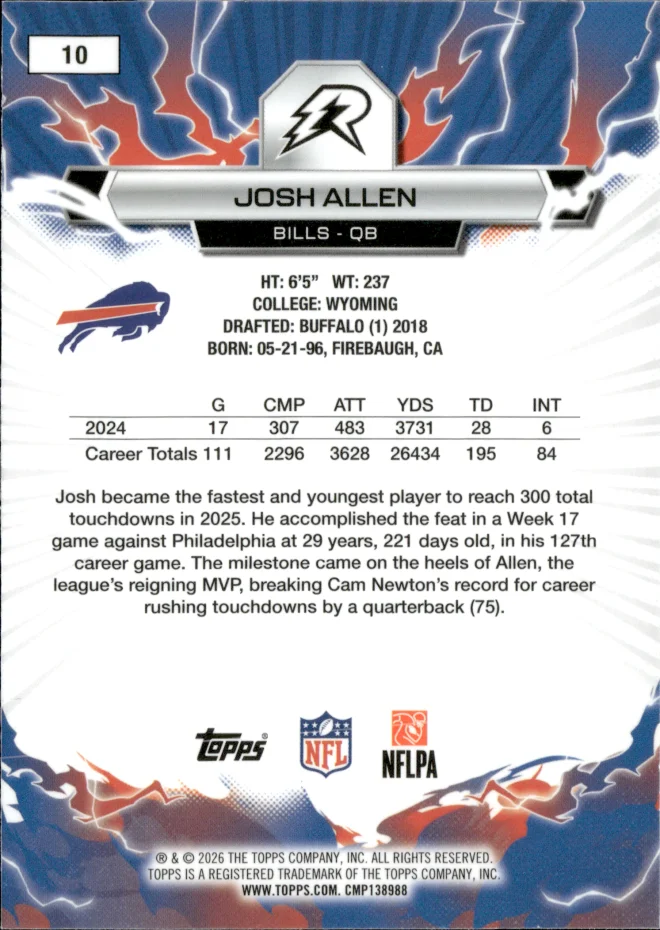 Josh Allen card back