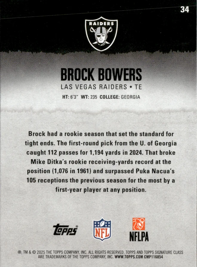 Brock Bowers card back