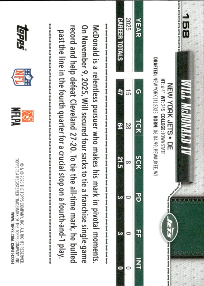 Will McDonald IV card back