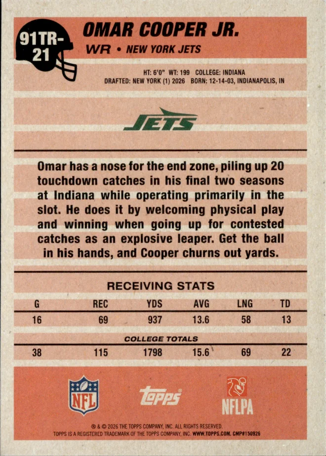 Omar Cooper Jr. card back