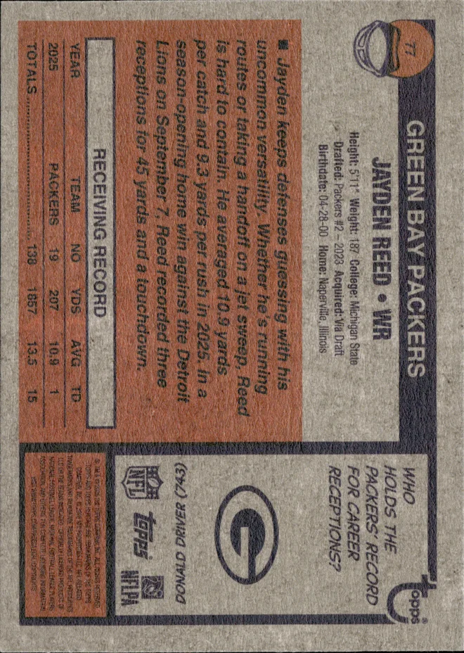 Jayden Reed card back