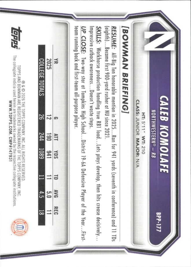 Caleb Komolafe card back