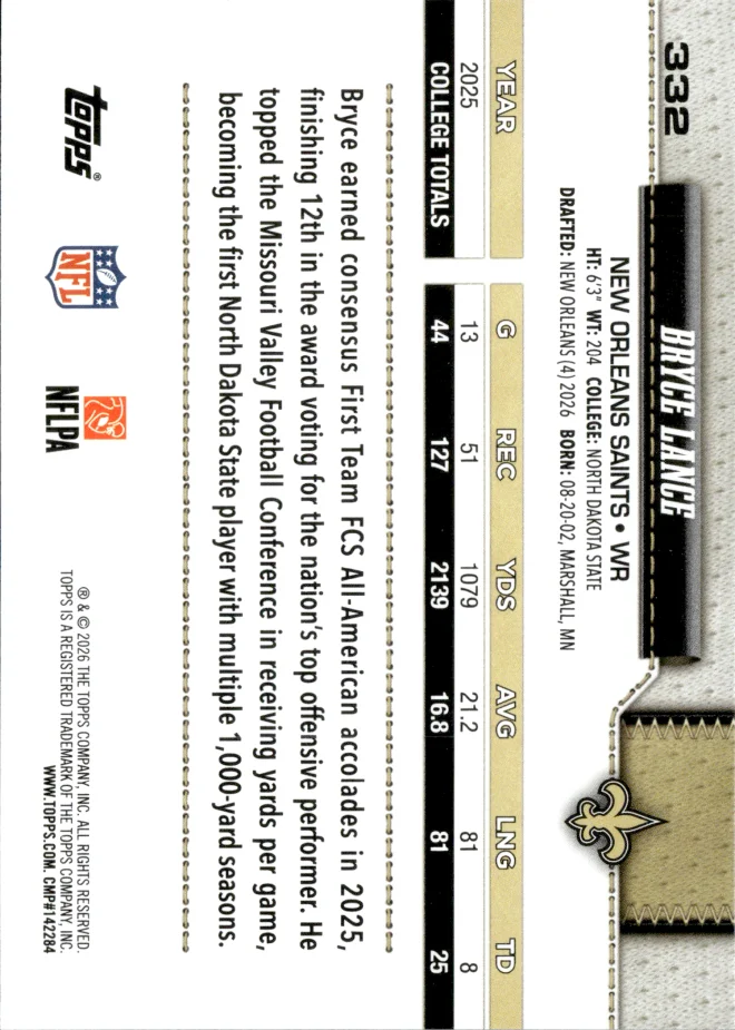 Bryce Lance card back