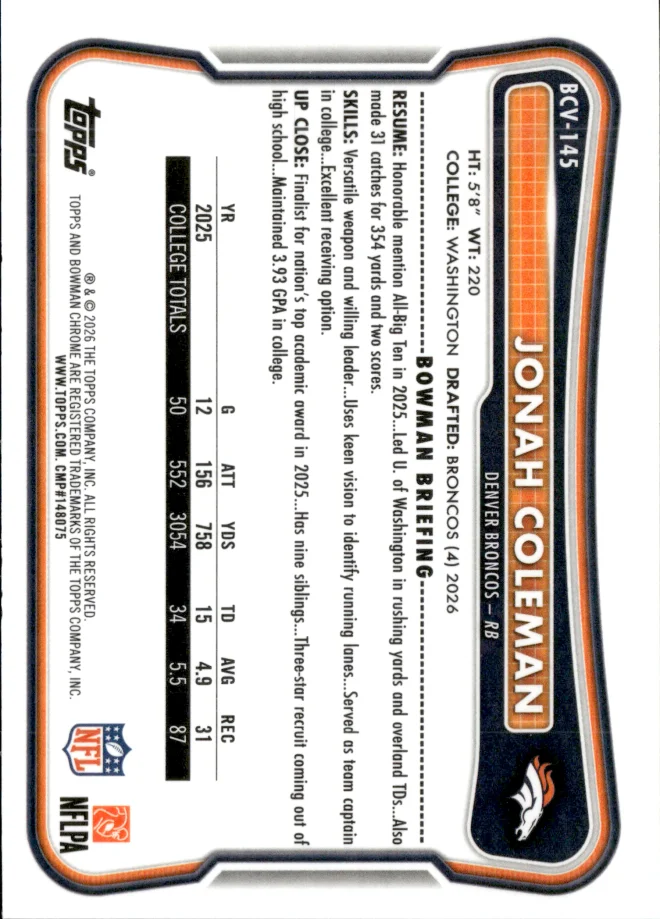 Jonah Coleman card back