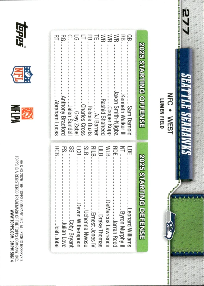 Seattle Seahawks card back