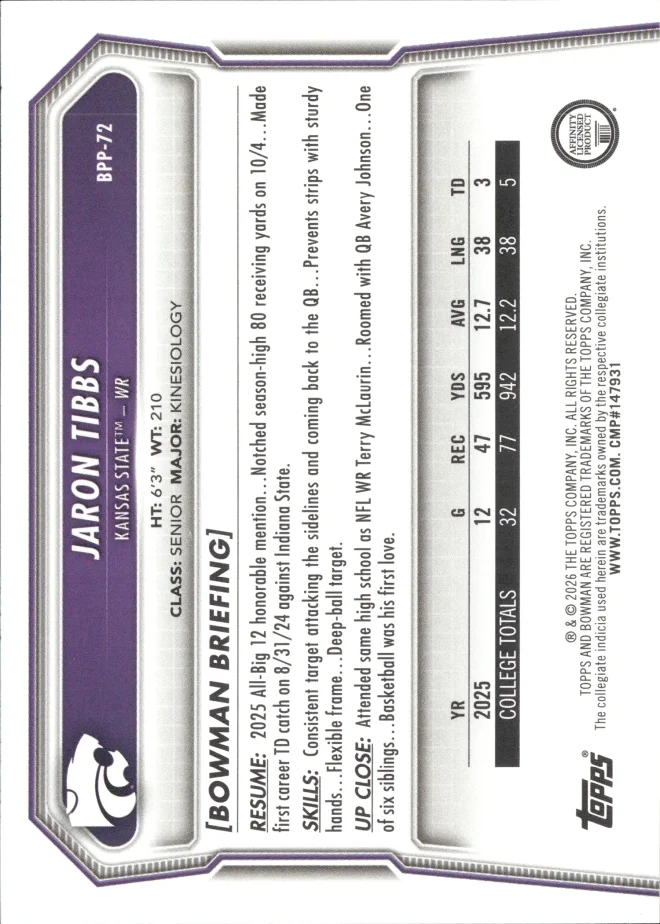 Jaron Tibbs card back
