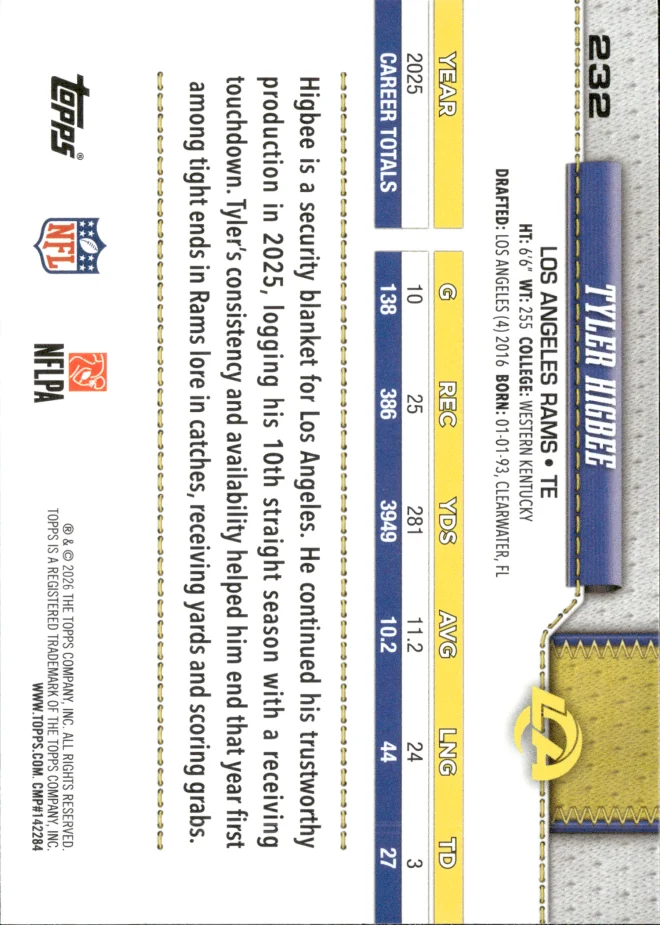Tyler Higbee card back