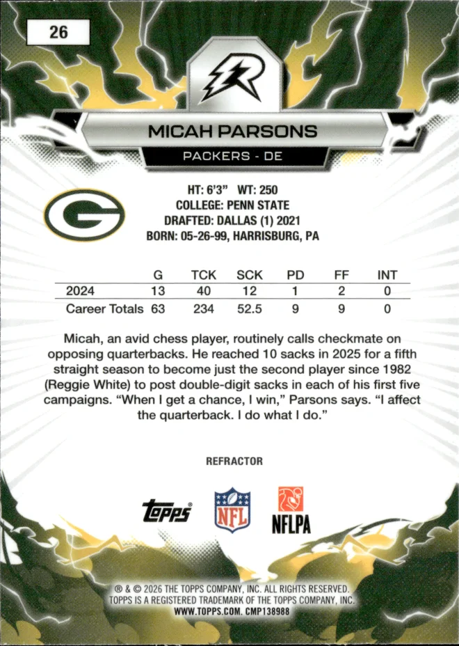 Micah Parsons card back