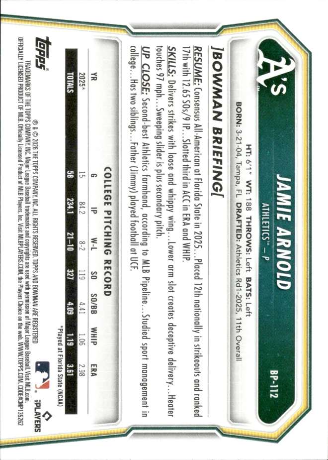 Jamie Arnold card back