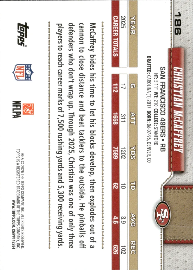Christian McCaffrey card back