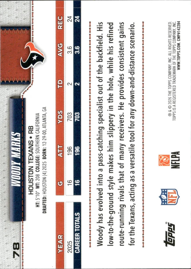 Woody Marks card back