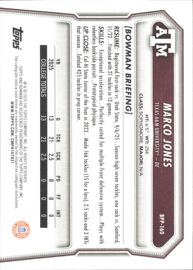 Marco Jones card back