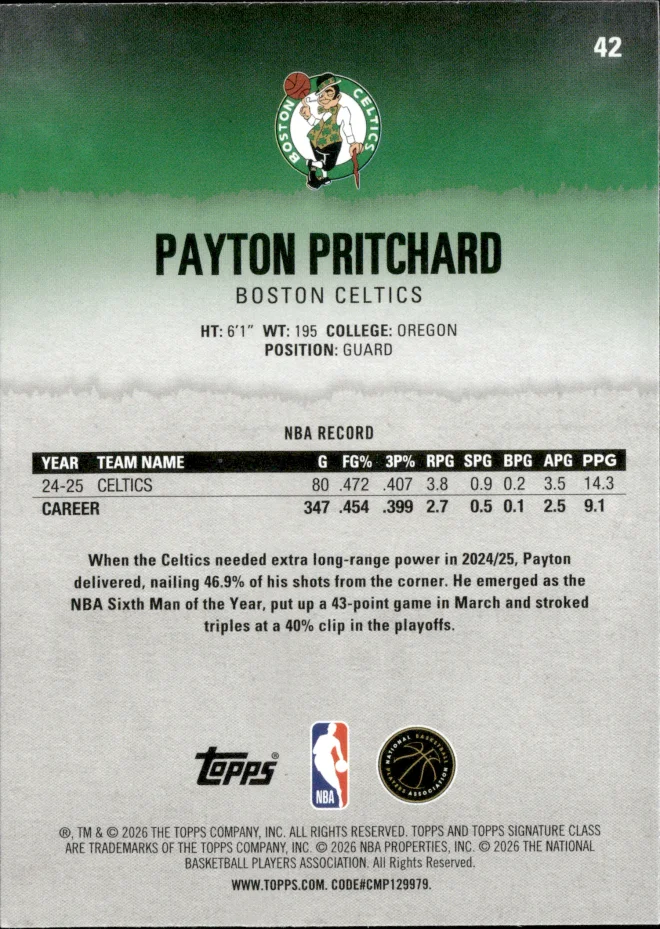 Payton Pritchard card back