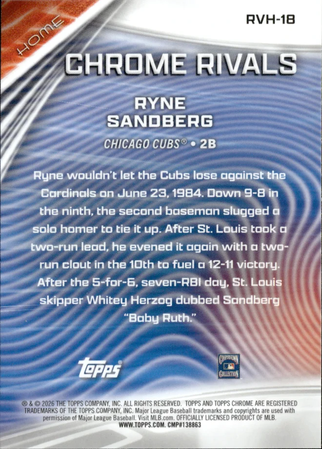 Ryne Sandberg card back