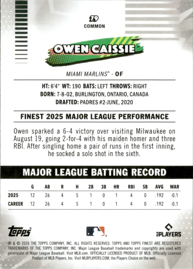 Owen Caissie card back