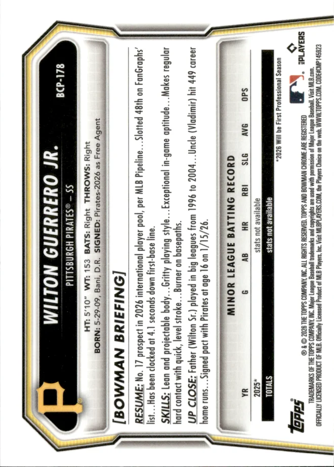 Wilton Guerrero Jr. card back