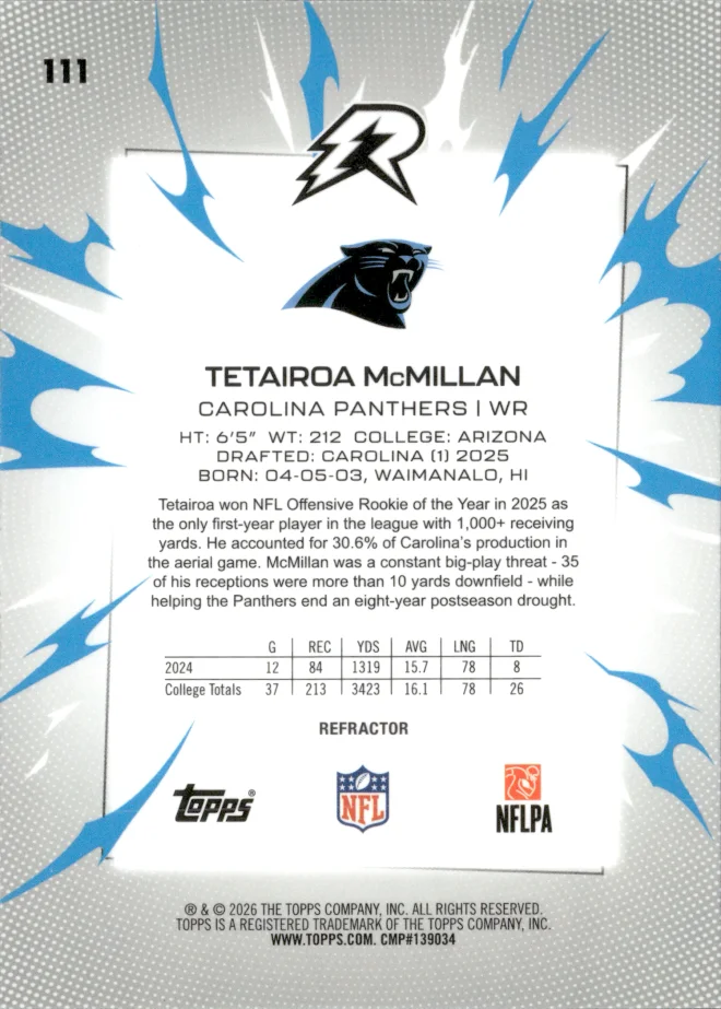 Tetairoa McMillan card back