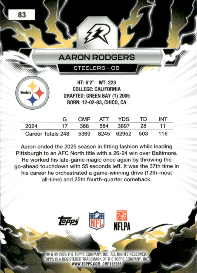 Aaron Rodgers card back