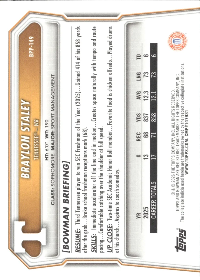 Braylon Staley card back