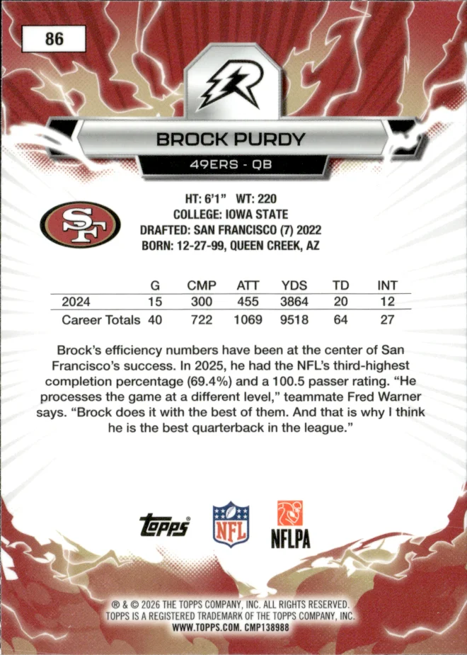 Brock Purdy card back
