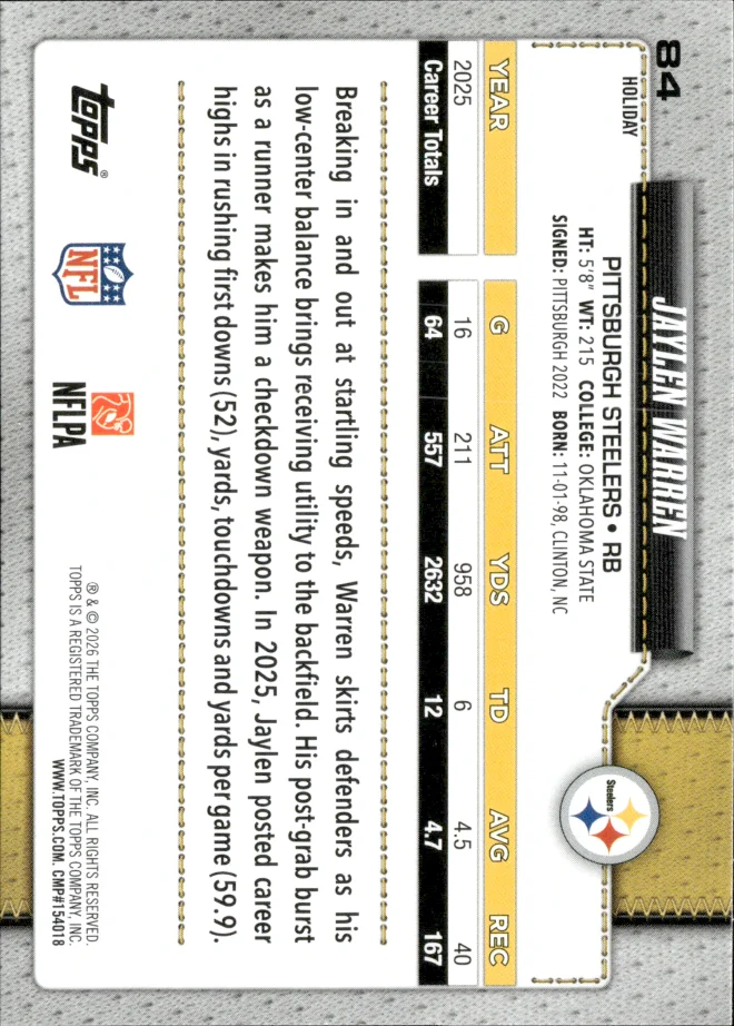 Jaylen Warren card back