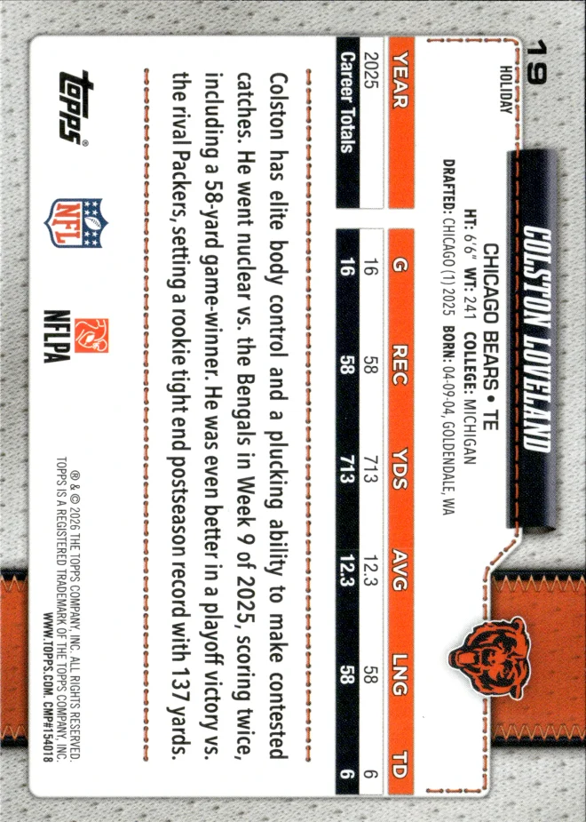 Colston Loveland card back